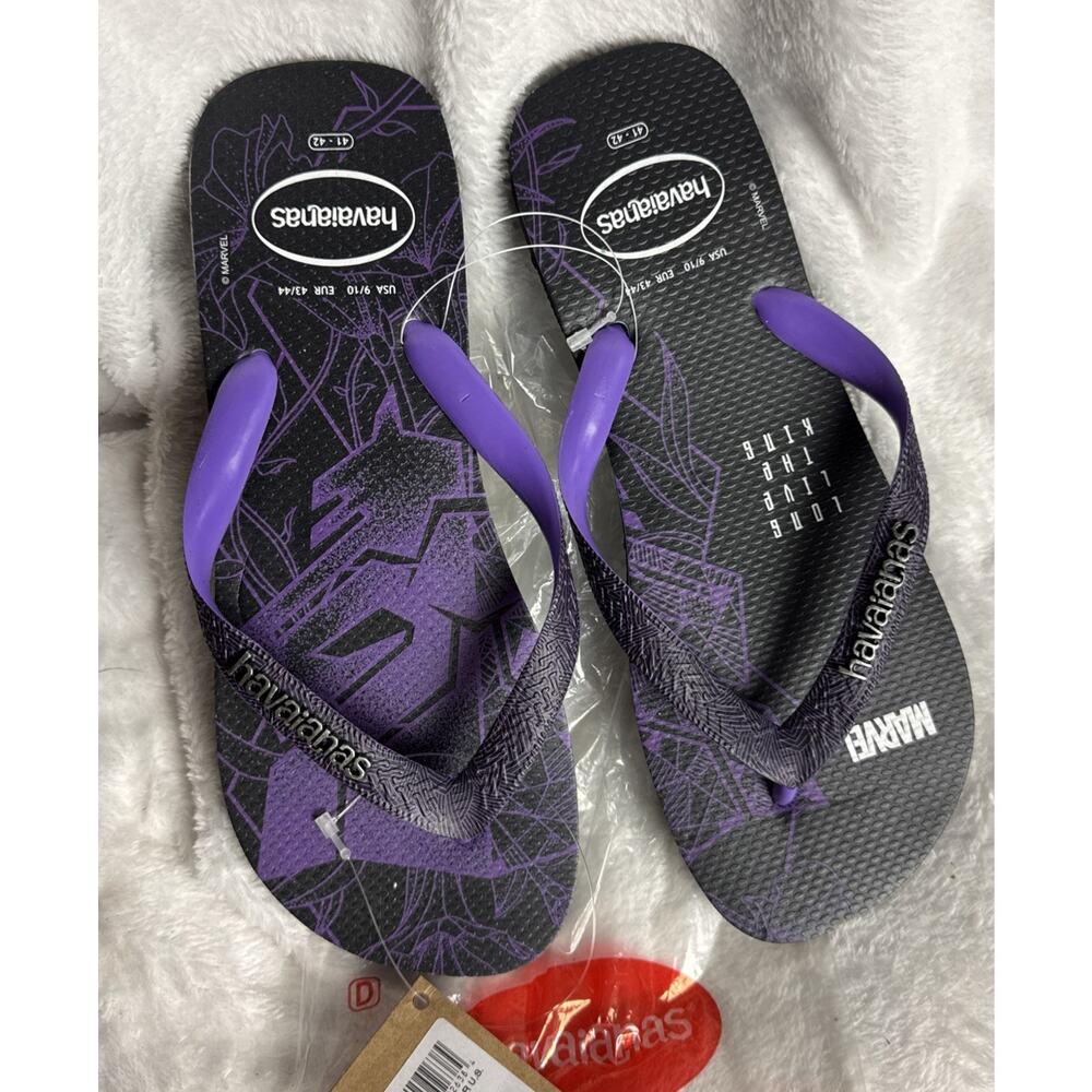 NWT Marvel Black Panther Havaianas Flip Flops Black Purple Men's Size 9/10 NEW